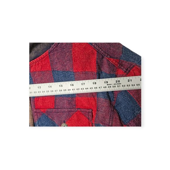 Oli & Hali Hooded Red Blue Plaid Shacket Brown Sleeves Distressed Hem Size S - Picture 4 of 8